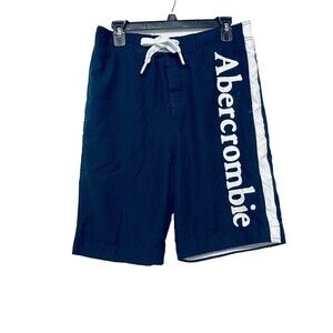 Abercrombie & Fitch Swim Trunk Board Shorts Men's Size S Navy Blue Spell Out